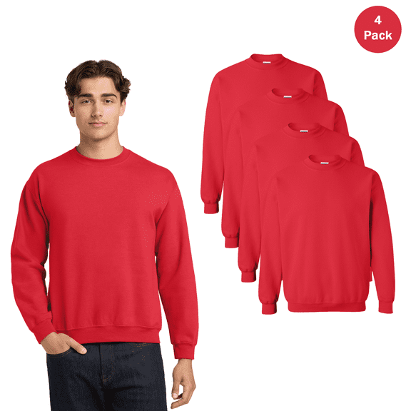 Gildan Heavy Blend Crewneck Sweatshirt, Men's Crafted Comfort Red Sweatshirt, 4 Pack, S