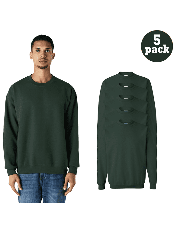 Heavy Blend Crewneck Sweatshirt, Men's Long Sleeve Pullover Fleece Sweater, Forest, 5-Pack 3XL