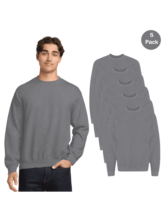 Heavy Blend Crewneck Sweatshirt, Men's Warmth Pullover Sweater, Graphite Heather, 5-Pack, 3XL
