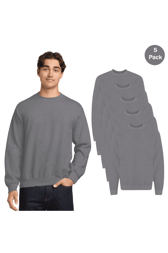Heavy Blend Crewneck Sweatshirt, Men's Warmth Pullover Sweater, Graphite Heather, 5-Pack, S