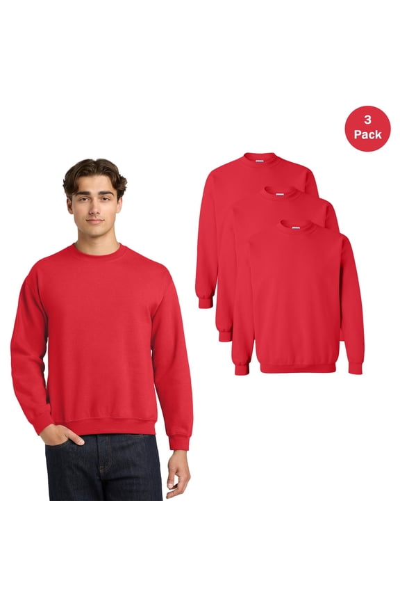 Heavy Blend Crewneck Sweatshirt, Red 3-Pack Sweater, Soft Fleece Long Sleeve for Men, S