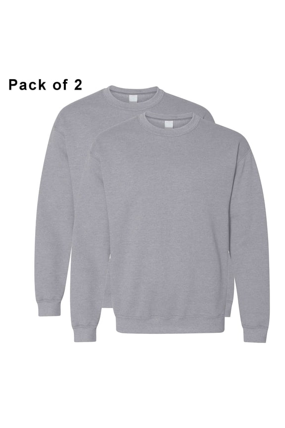 Heavy Blend Crewneck Sweatshirt | Unisex Fleece 8oz, Sport Grey Color Long Sleeve Plain Sweatshirt 50 Cotton/50 Polyester Basic Jumper, 2 Pack Large Size