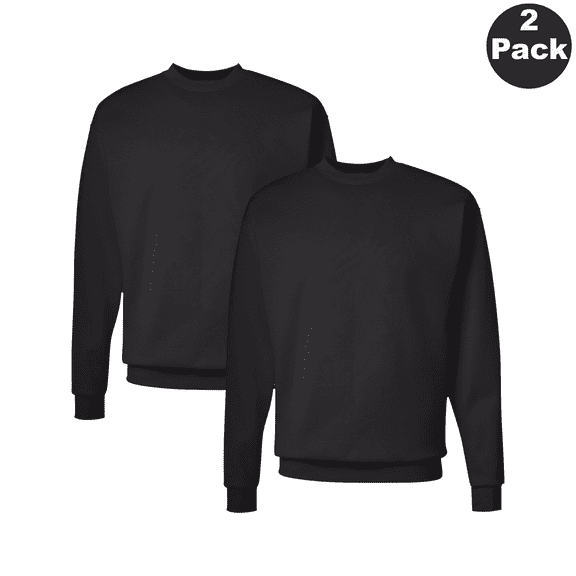 Gildan Heavy Blend Crewneck Sweatshirt for Men, Long Sleeve Fleece Pullover, Black, 2-Pack, L