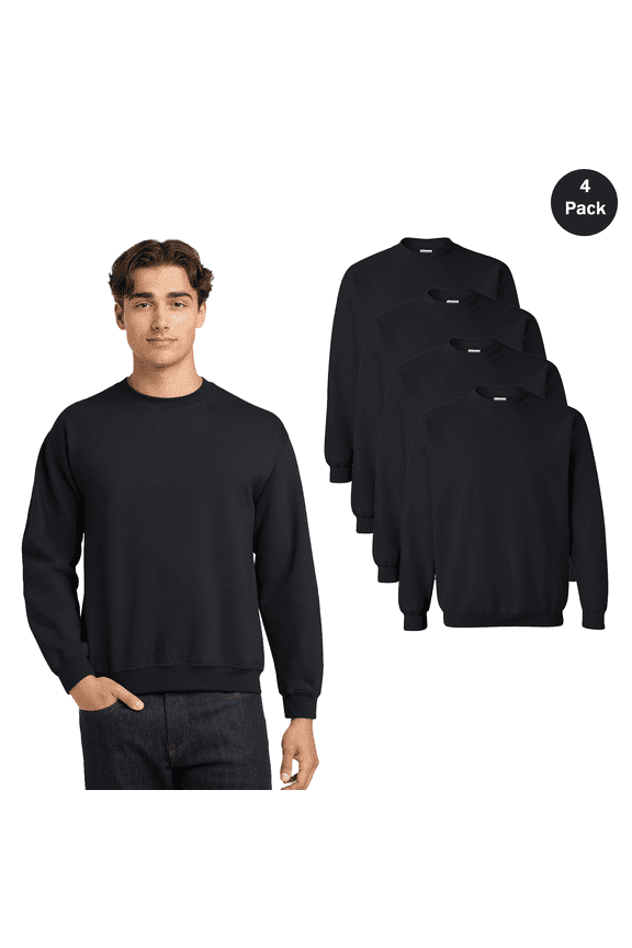 Heavy Blend Crewneck Sweatshirt for Men, Long Sleeve Soft Cotton Black Sweater, 4 Pack, 3XL
