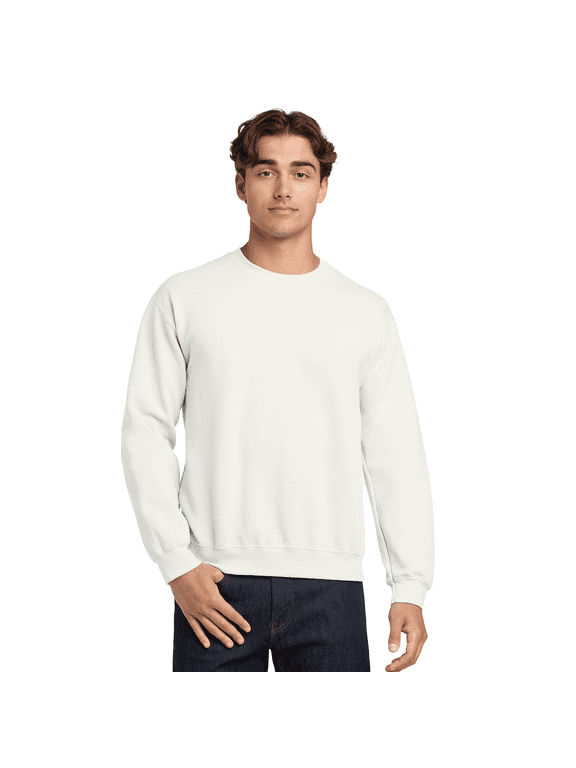 Heavy Blend Crewneck Sweatshirt for Men and Women, Casual Fleece Sweater, Long Sleeve Pullover, White, M