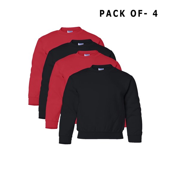 Gildan Heavy Blend Crewneck Sweatshirt for Youth | Assorted 8oz Long Sleeve Fleece Pullover Sweater, Size M Pack of 4