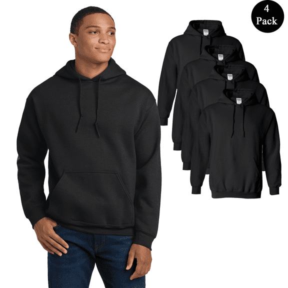 Gildan Heavy Blend Fleece Hooded Sweatshirt, Men's 4 Pack Pouch Pocket Black Hoodie, L