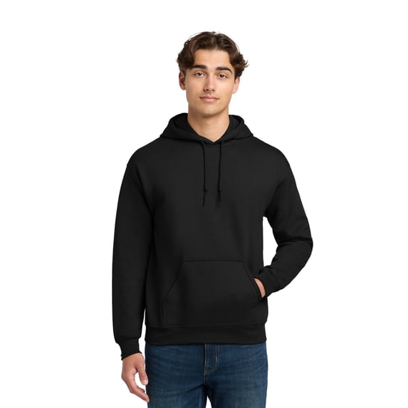 Gildan Unisex DryBlend Hooded Sweatshirt, 50/50 Blend Pullover Hoodie with Pouch Pocket, Black, L