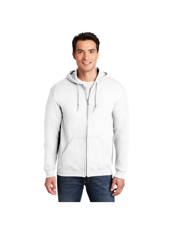 Heavy Blend Full-Zip Hooded Sweatshirt, Soft 50/50 Fleece Hoodie for Everyday Comfort, White, L
