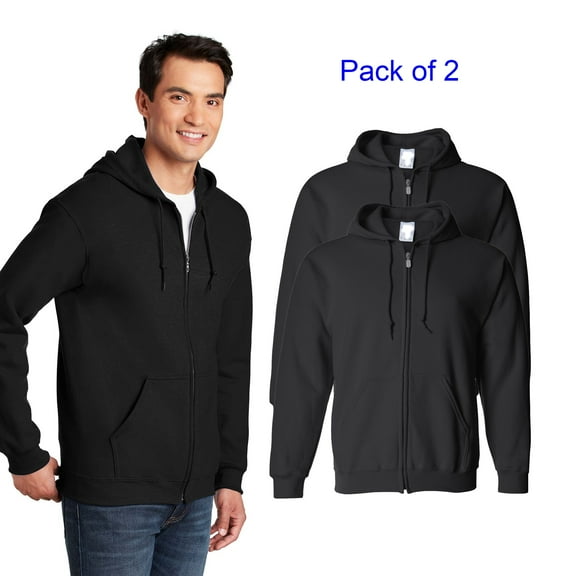 Gildan Heavy Blend Full-Zip Hooded Sweatshirt for Unisex GR18 Pullover Fleece Pouch Pocket Hoodie Black Pack 2, M