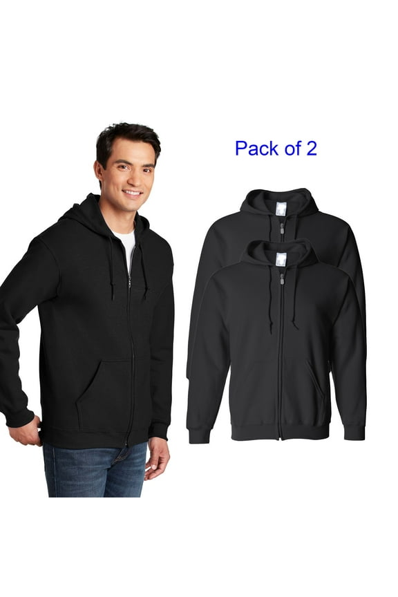Heavy Blend Full-Zip Hooded Sweatshirt for Unisex GR18 Pullover Fleece Pouch Pocket Hoodie Black Pack 2, S