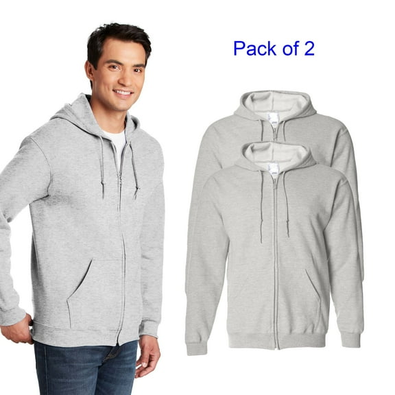 Gildan Heavy Blend Full-Zip Pouch Pocket Hooded Sweatshirt for Men GR18 Comfort Jacket Color Ash Pack 2, L