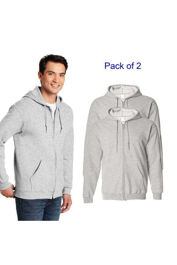 Heavy Blend Full-Zip Pouch Pocket Hooded Sweatshirt for Men GR18 Comfort Jacket Color Ash Pack 2, L