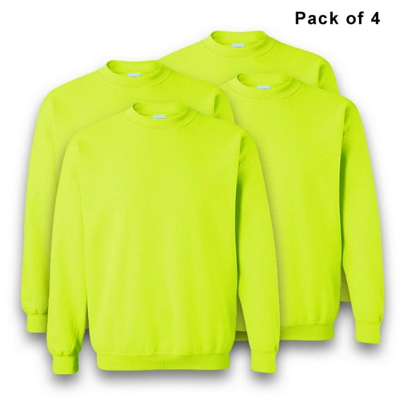 Gildan High Visibility Crewneck Sweatshirt | Heavy Blend Hi Vis Safety Green Sweater Crafted 8 oz 50/50 Cotton/Polyester, Size XL, Pack of 4