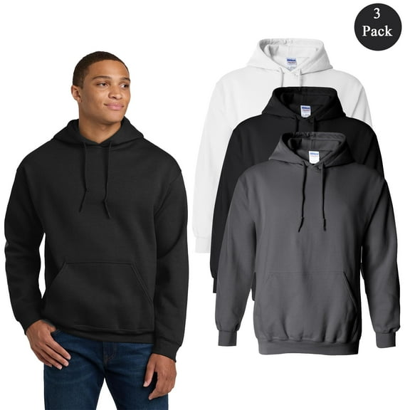 Gildan Heavy Blend Hooded Sweatshirt, 3-Pack Mixed Colors, Soft Fleece Pullover Hoodie, S