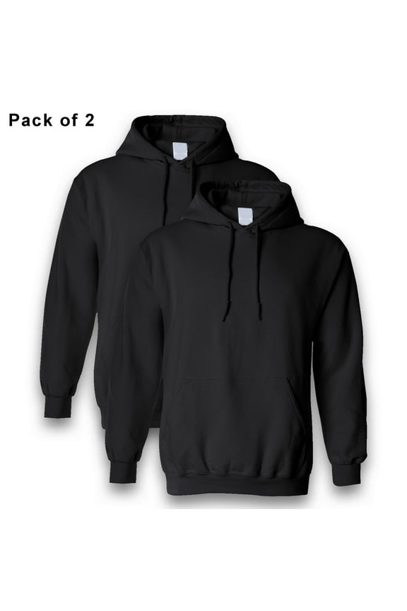 Heavy Blend Hooded Sweatshirt, 50/50 Cotton Polyester, Durable Anti-Pill Fabric, Classic Fit with Pouch Pocket, Pack 2, Black, XS