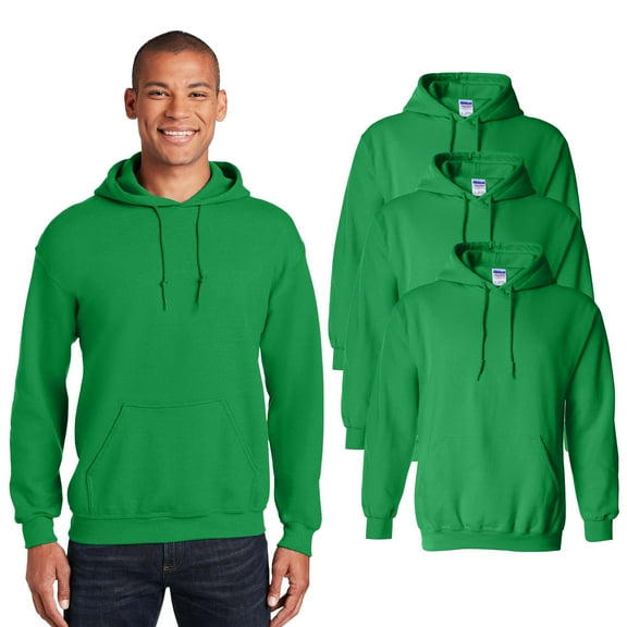 Gildan - Heavy Blend Hooded Sweatshirt for Man | Adult Fleece Sweater Seamless Body, 8 oz with Pouch pocket, Irish green, Classic fit, Pack-3, Size-2XL