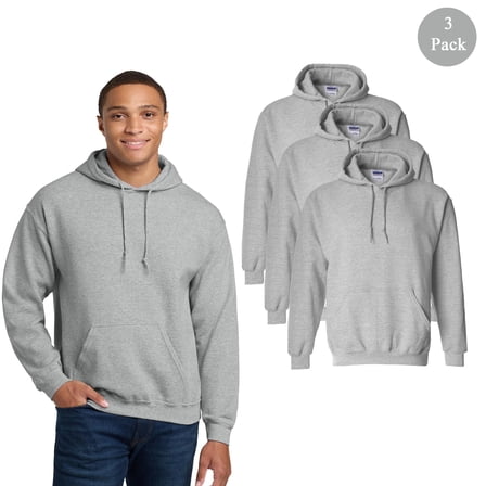 Gildan Heavy Blend Hooded Sweatshirt, Men Long Sleeve Pullover Pocket Hoodie, Sport Grey 3-Pack, S