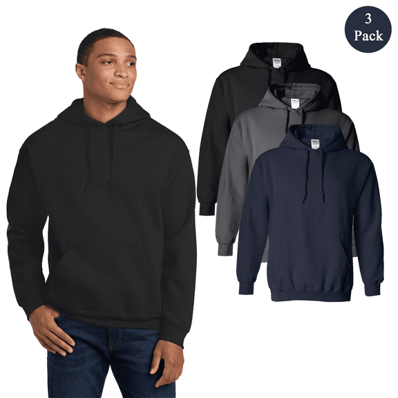 Gildan Heavy Blend Hooded Sweatshirt, Soft Fleece Pullover Hoodie, Bulk Assorted Color, 3 Pack, M