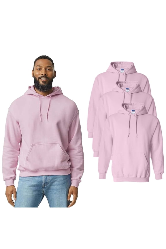 - Heavy Blend Hooded Sweatshirt for Man | Light Pink Adult Fleece Sweater, Seamless Body, 8 oz with Pouch pocket, Classic fit, Pack-3, Size-S