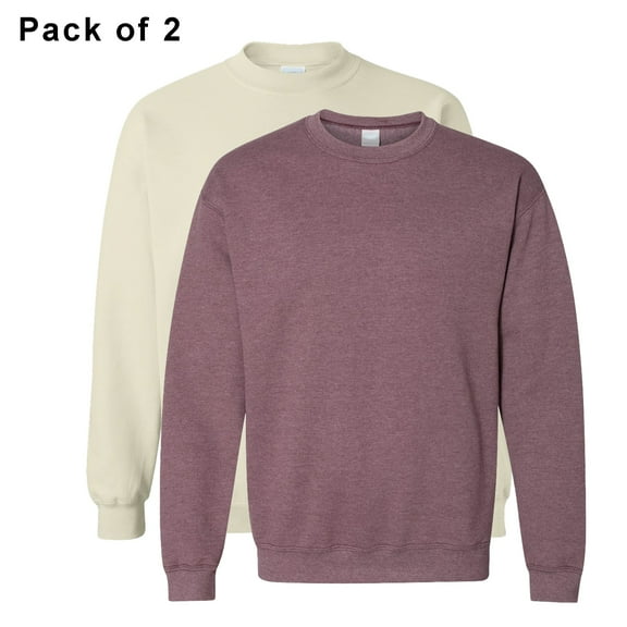 Gildan Heavy Blend Long Sleeve Sweatshirt | Unisex Crewneck 8oz 50/50 Cotton/Polyester Pullover Fleece Sand & Heather Dark Maroon Sweatshirt Pack 2 Size S