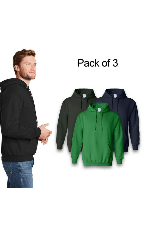 Heavy Blend Men Hooded Sweatshirt Pullover Fleece Hoodie in Assorted Colors 50/50 Cotton/Polyester Pack 3, L