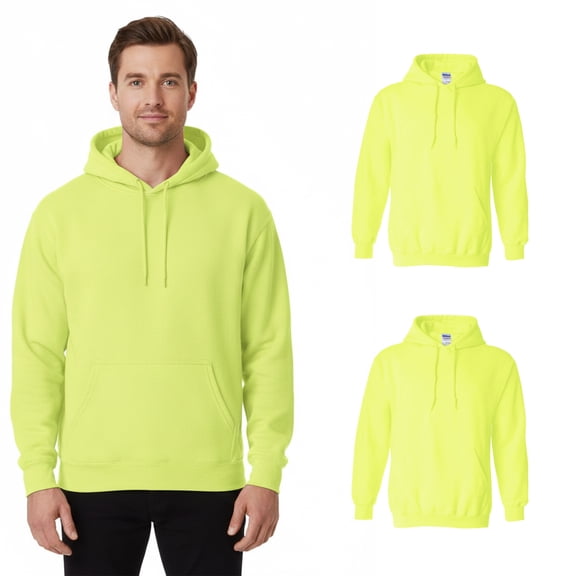 Gildan Heavy Blend Men's Hi-Vis Hoodie, Warm, Durable Hooded Sweatshirt, Safety Green, 2-Pack, XL