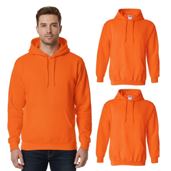 Gildan Heavy Blend Men's Hi-Vis Hoodie, Warm, Durable Hooded Sweatshirt, Safety Orange, 2-Pack, S
