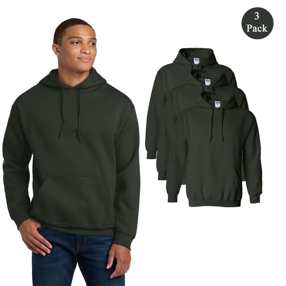 Gildan Heavy Blend Men's Hooded Sweatshirt, 3-Pack, Long Sleeve Pocket Pullover Hoodie, Forest, M