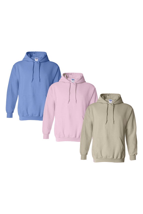 Heavy Blend Men's Hooded Sweatshirt, Long Sleeve Fleece Pocket Hoodie, Mix Color 3-Pack, XL