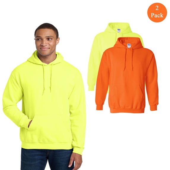 Gildan Heavy Blend Safety Hooded Sweatshirt, Hi Vis Fleece Pullover Hoodie, Mix Color, 2 Pack, L