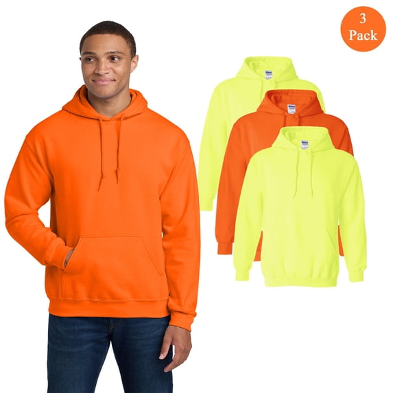 Gildan Heavy Blend Safety Hooded Sweatshirt, Hi Vis Fleece Pullover Hoodie, Mix Color, 4 Pack, L