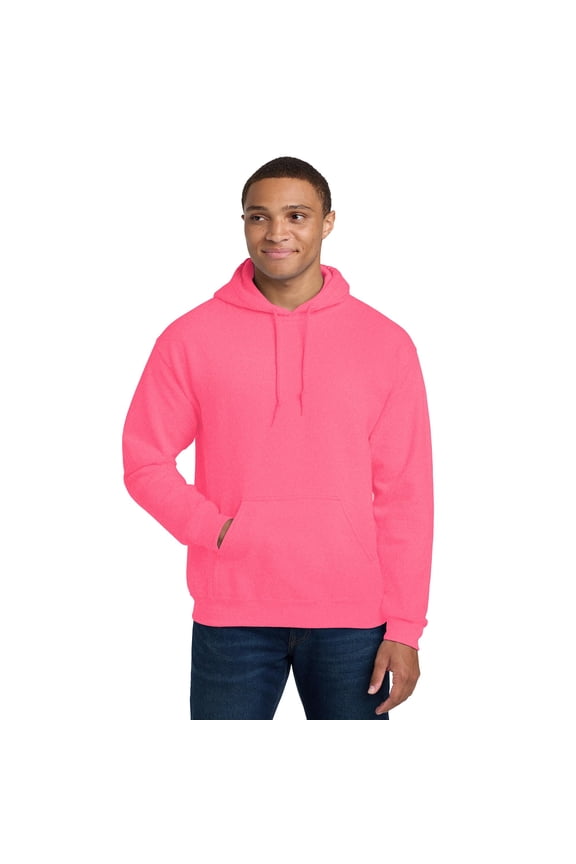 Heavy Blend Safety Pullover Hoodie, Hi Vis Soft Fleece Hooded Sweatshirt, Safety Pink, L
