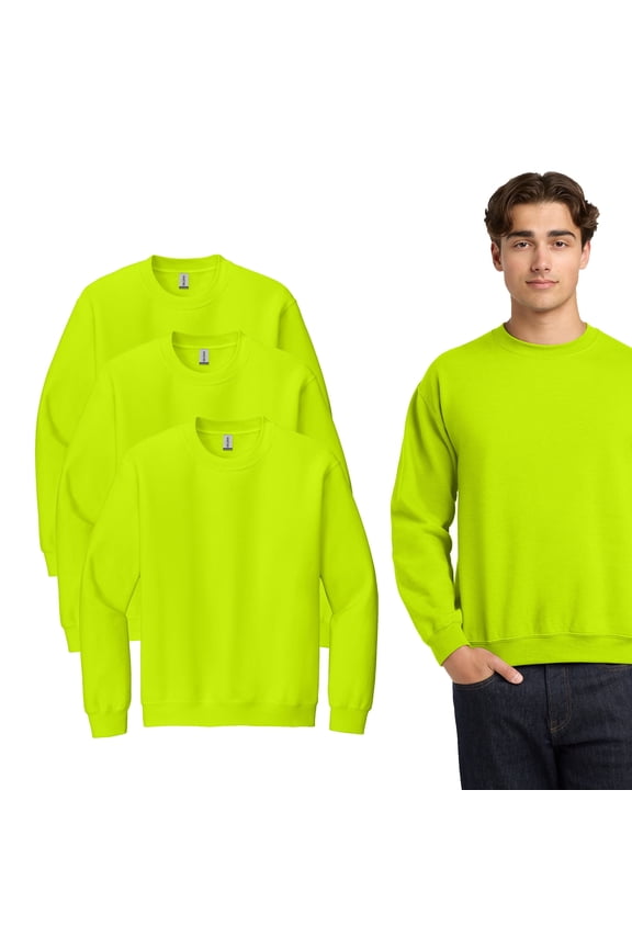 - Heavy Blend Safety Sweatshirt, High Visibility Green Sweater | Adult Fleece, Seamless Body, Pullover 8 oz, Size 5XL, PACK-9