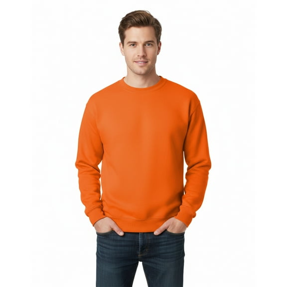 Gildan Heavy Blend Safety Sweatshirt for Men, Crewneck Pullover, Hi Vis Fleece, Safety Orange, XL
