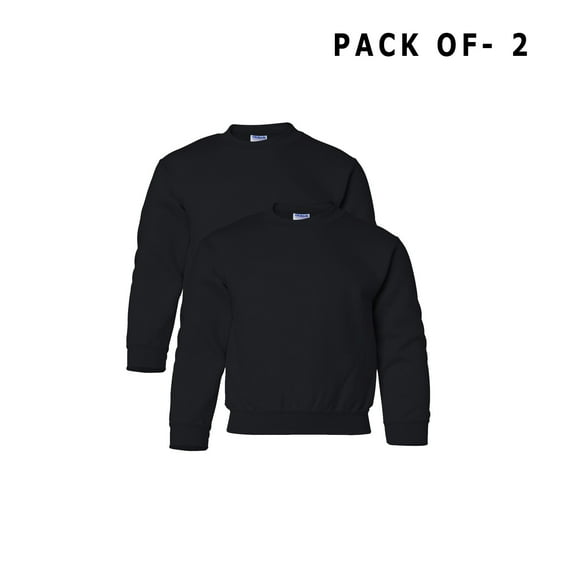 Gildan Heavy Blend Youth Sweatshirt- Black | Long Sleeve Crewneck Fleece Pullover 50/50 Cotton/Polyester, Size XS Pack of 2