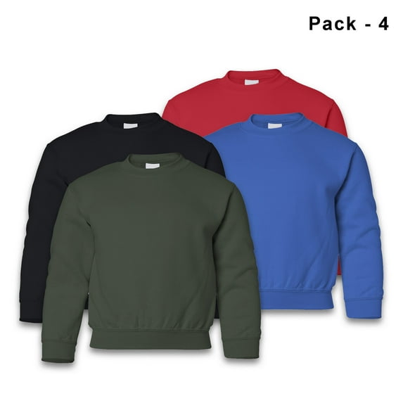 Gildan- Heavy Blend Youth Sweatshirt In Assorted Colors | 8oz, 50/50 Cotton/Polyester, Fleece Pullover Sweatshirt, Size S, 4 Pack