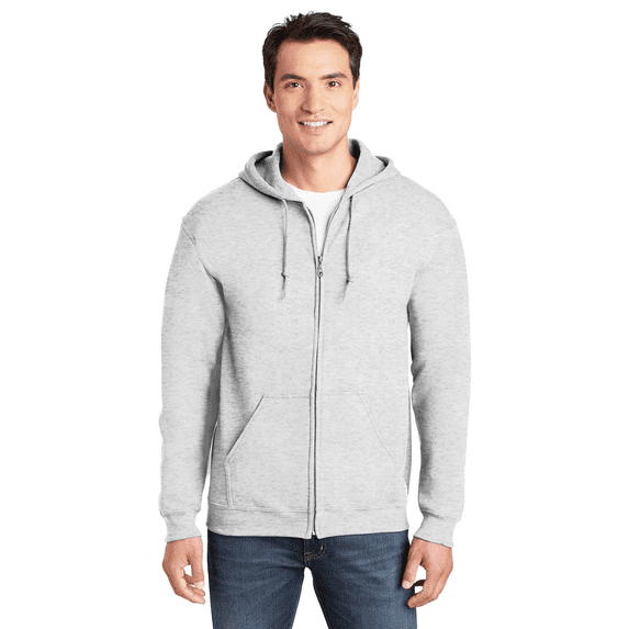 Gildan Heavy Blend Zip Up Hoodie, Midweight Hoodie, Fleece Hooded Sweatshirt, Ash, M