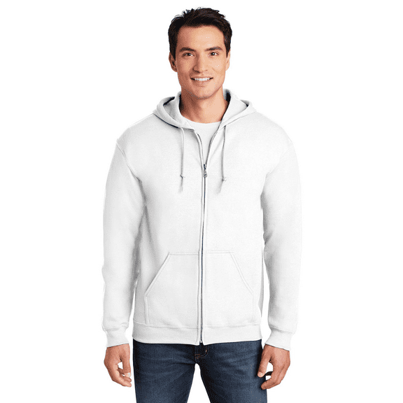 Gildan Heavy Blend Zip Up Hoodie, Midweight Hoodie, Fleece Hooded Sweatshirt, White, L