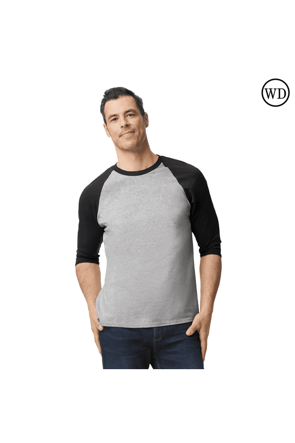 Heavy Cotton 3/4 Sleeve Raglan T-Shirt, Soft Cotton, Unisex Baseball Tee, Sport Grey/ Black, Pack of 4, S