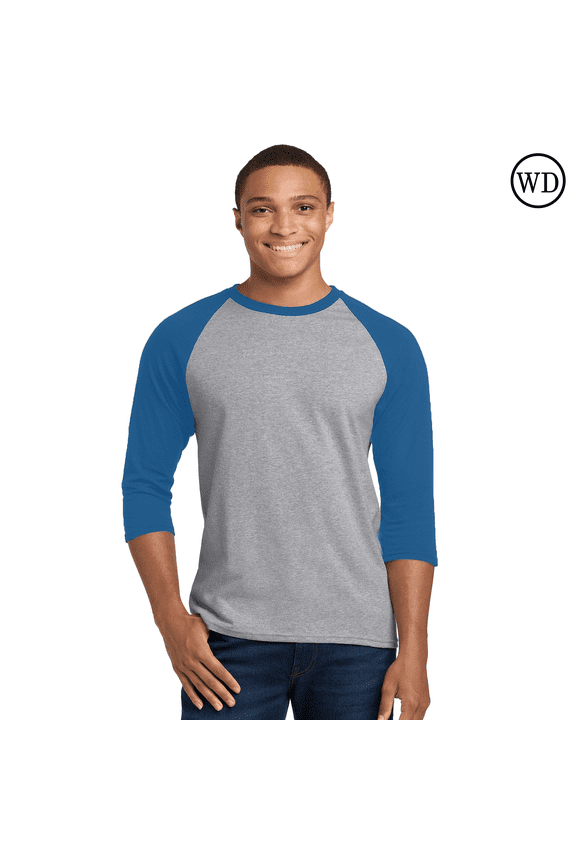 Heavy Cotton 3/4 Sleeve Raglan T-Shirt, Soft Cotton, Unisex Baseball Tee, Sport Grey/ Royal, Pack of 4, M