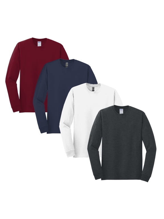 Heavy Cotton Assorted Tee for Men, Long Sleeve Crew Neck Comfortable T-Shirt, Mix 4-Pack, 2XL