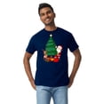 thumbnail image 1 of Gildan Heavy Cotton Christmas T-Shirt, Festive Santa Claus T-Shirt with Deer and Pine Tree Design for Men Classic fit Graphic Tees, Navy M, 1 of 5