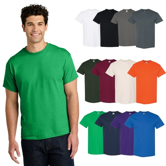 Gildan Heavy Cotton Classic Fit Men T-Shirt, Short Sleeve Crewneck Tee, Multi Color 12 Pack, L