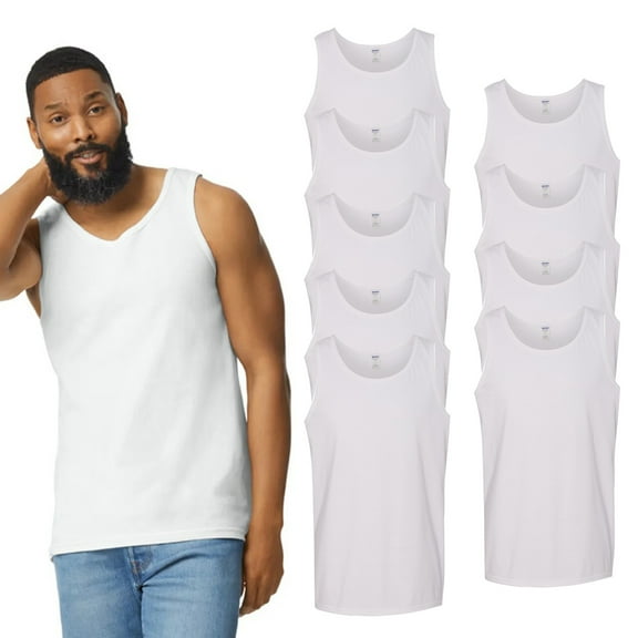 Gildan Heavy Cotton Classic Fit Tank Top, Men's Sleeveless Undershirt, S, Bulk White Pack of 9