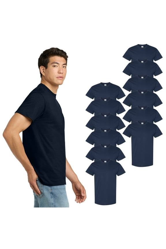 Heavy Cotton Crew Neck T-Shirt, Bulk Navy Color 12-Pack, Men's Short Sleeve Classic Shirt, 4XL