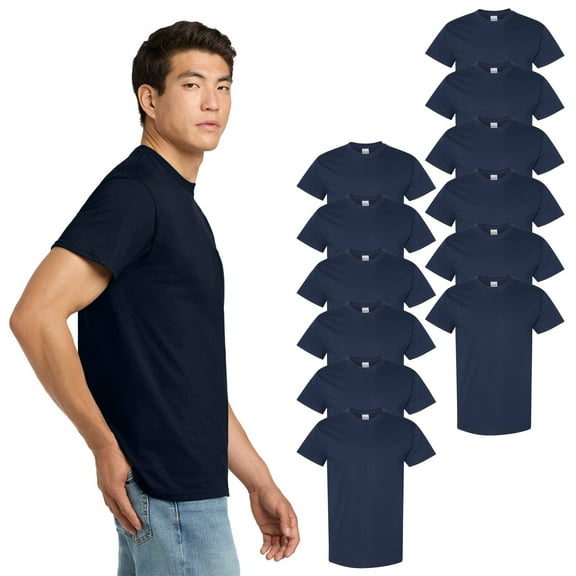 Gildan Heavy Cotton Crew Neck T-Shirt, Bulk Navy Color 12-Pack, Men's Short Sleeve Classic Shirt, L