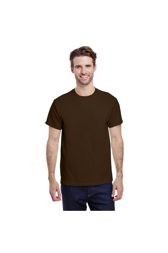 Heavy Cotton Crewneck T-Shirt, Short Sleeve Classic Fit Tee for Men, Dark Chocolate, L