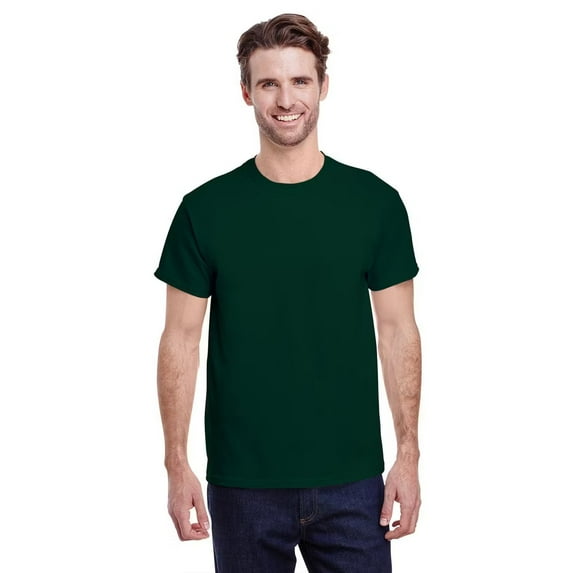 Gildan Heavy Cotton Crewneck T-Shirt, Short Sleeve Classic Fit Tee for Men, Forest Green, 2XL