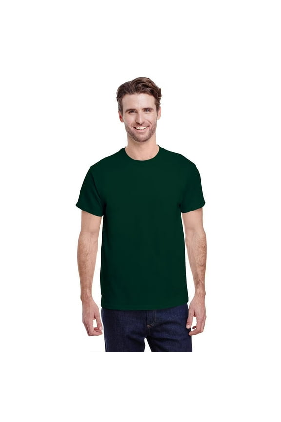Heavy Cotton Crewneck T-Shirt, Short Sleeve Classic Fit Tee for Men, Forest Green, S